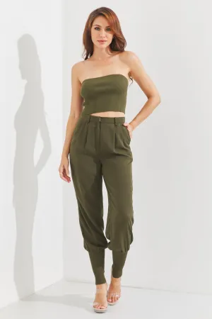 Woven Balloon Trousers With Knit Cuff