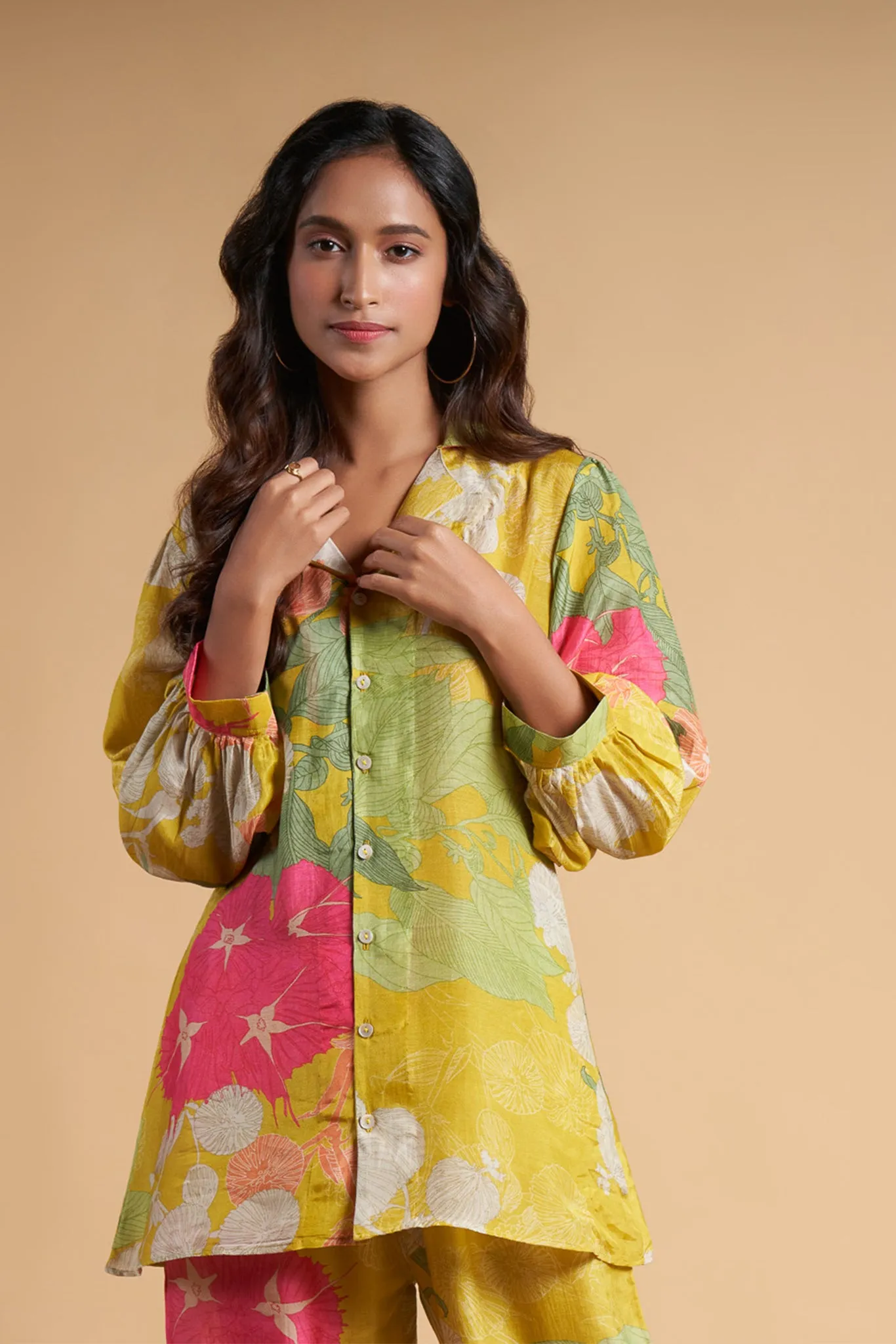 Yellow Printed Viscose Muslin Co-Ord Set